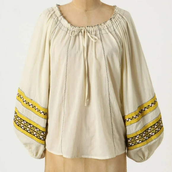 Anthropologie Zia Pueblo Peasant Blouse Embroidered Sheer Top By Devlin, Size M - Picture 1 of 3
